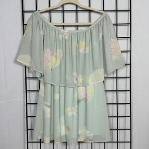 Show Me Your Mumu 'Mako' Mini Dress Womens Medium Green Seashell Off-Shoulder‎